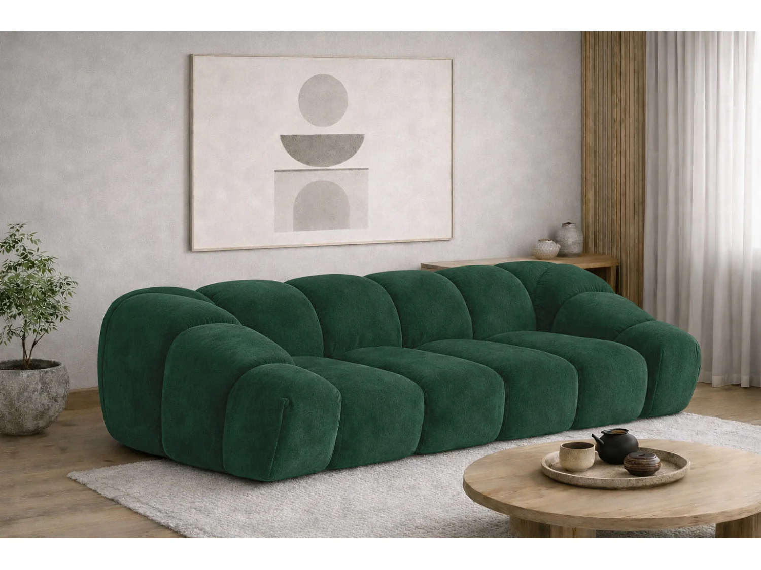 Canapé 3 places modulaire, tissu velours Bluvel, vert, CROISSANT