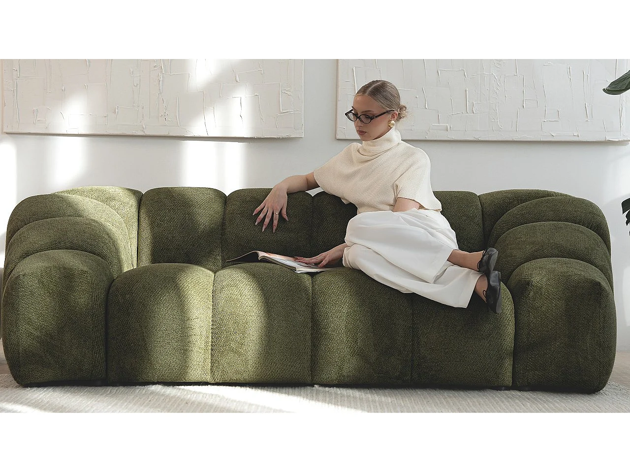 Sofa 3-Sitzer modular, Veloursstoff Bluvel, Schwarz, CROISSANT