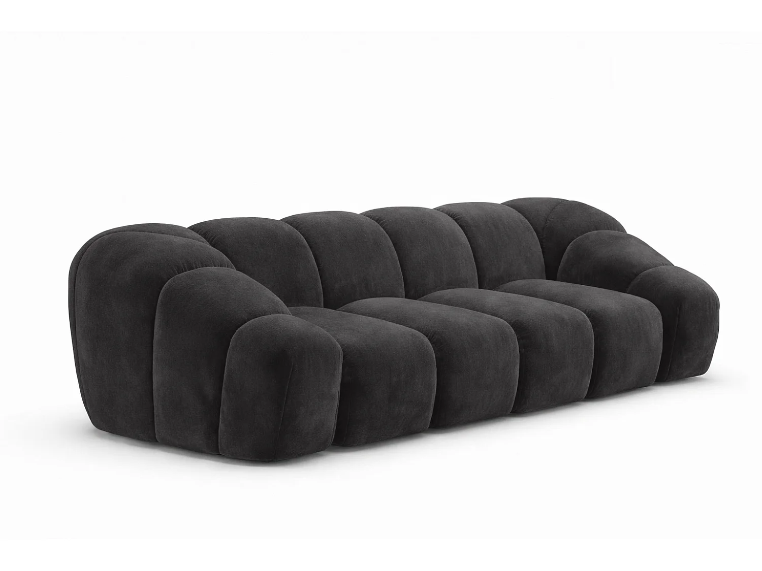 Canapé 3 places modulaire, tissu velours Bluvel, noir, CROISSANT