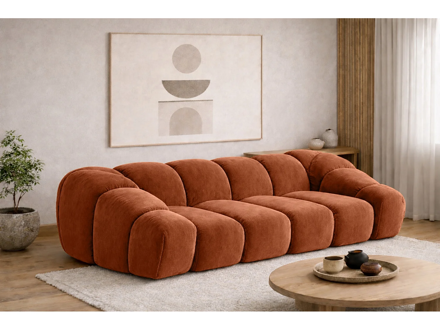 Canapé 3 places modulaire, tissu velours Bluvel, couleur cannelle, CROISSANT