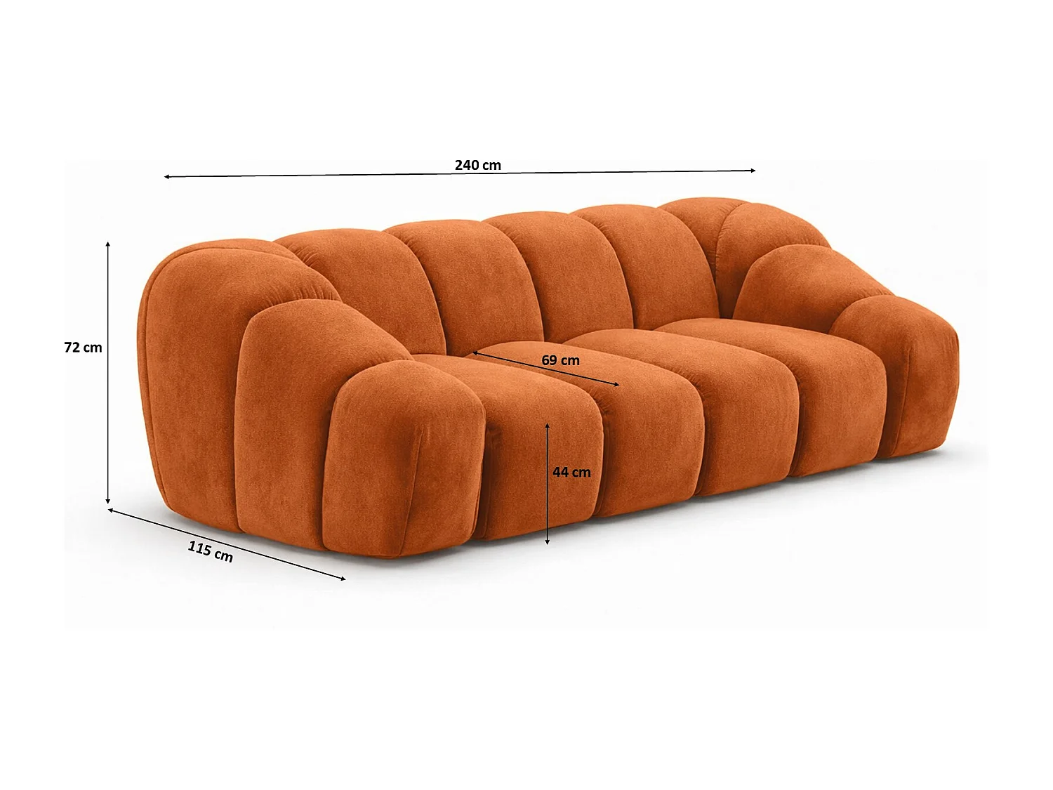 Canapé 3 places modulaire, tissu velours Bluvel, couleur cannelle, CROISSANT