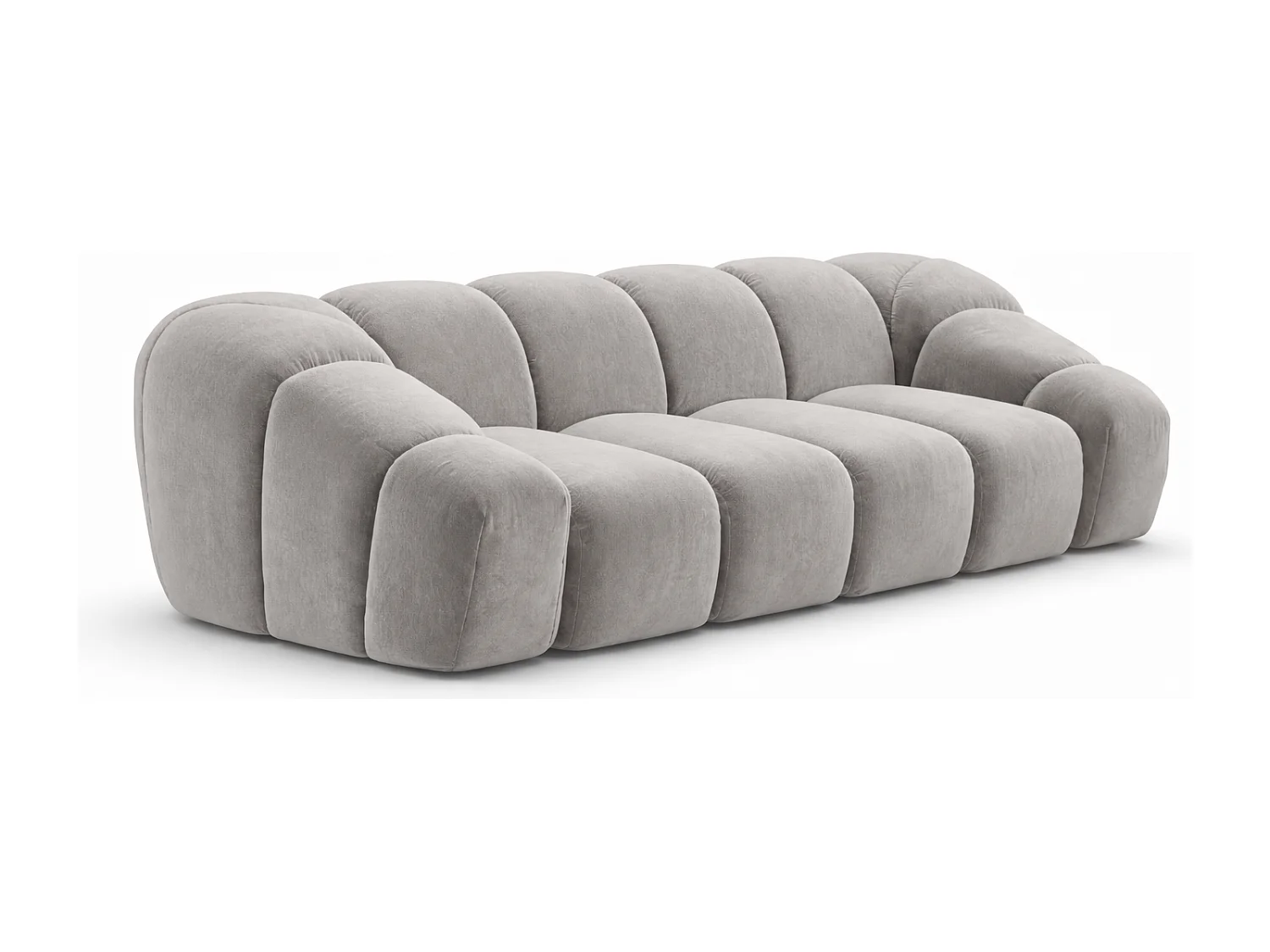 Canapé 3 places modulaire, tissu velours Bluvel, gris, CROISSANT