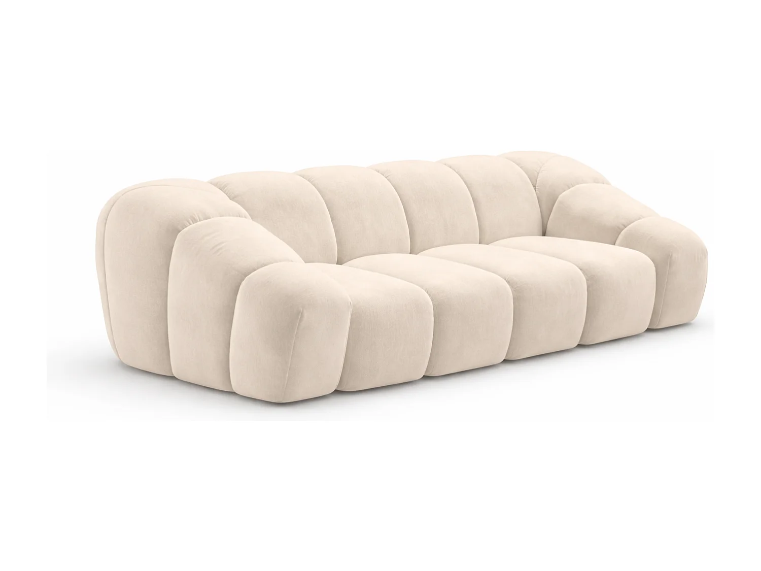 Canapé 3 places modulaire, tissu velours Bluvel, crème, CROISSANT