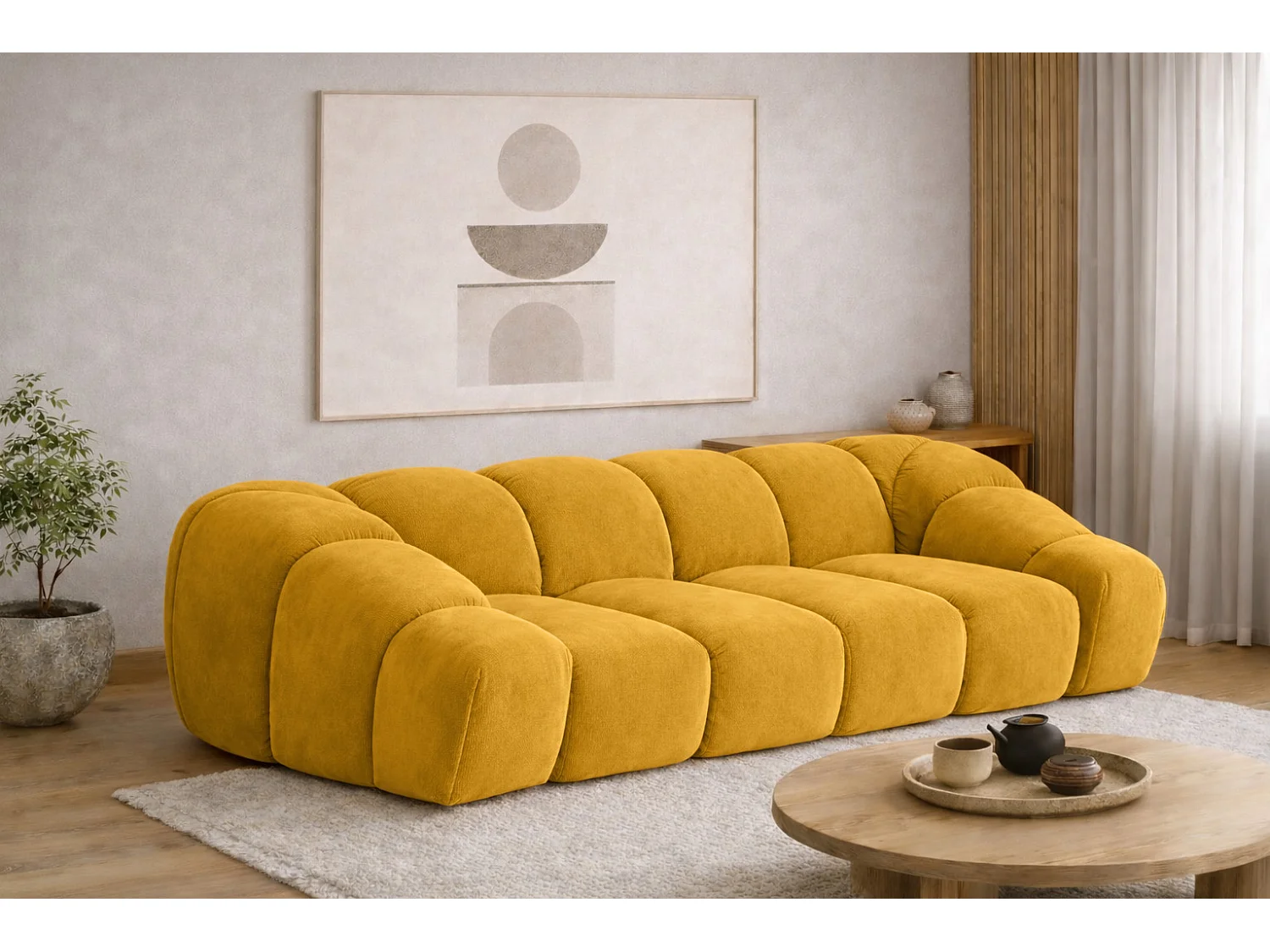 Canapé 3 places modulaire, tissu velours Bluvel, doré, CROISSANT