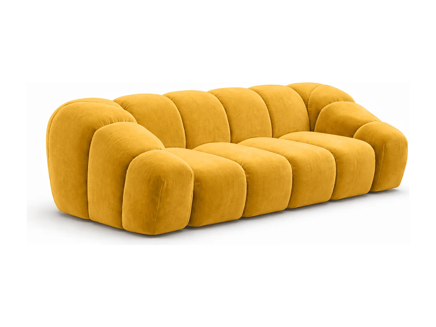 Canapé 3 places modulaire, tissu velours Bluvel, doré, CROISSANT