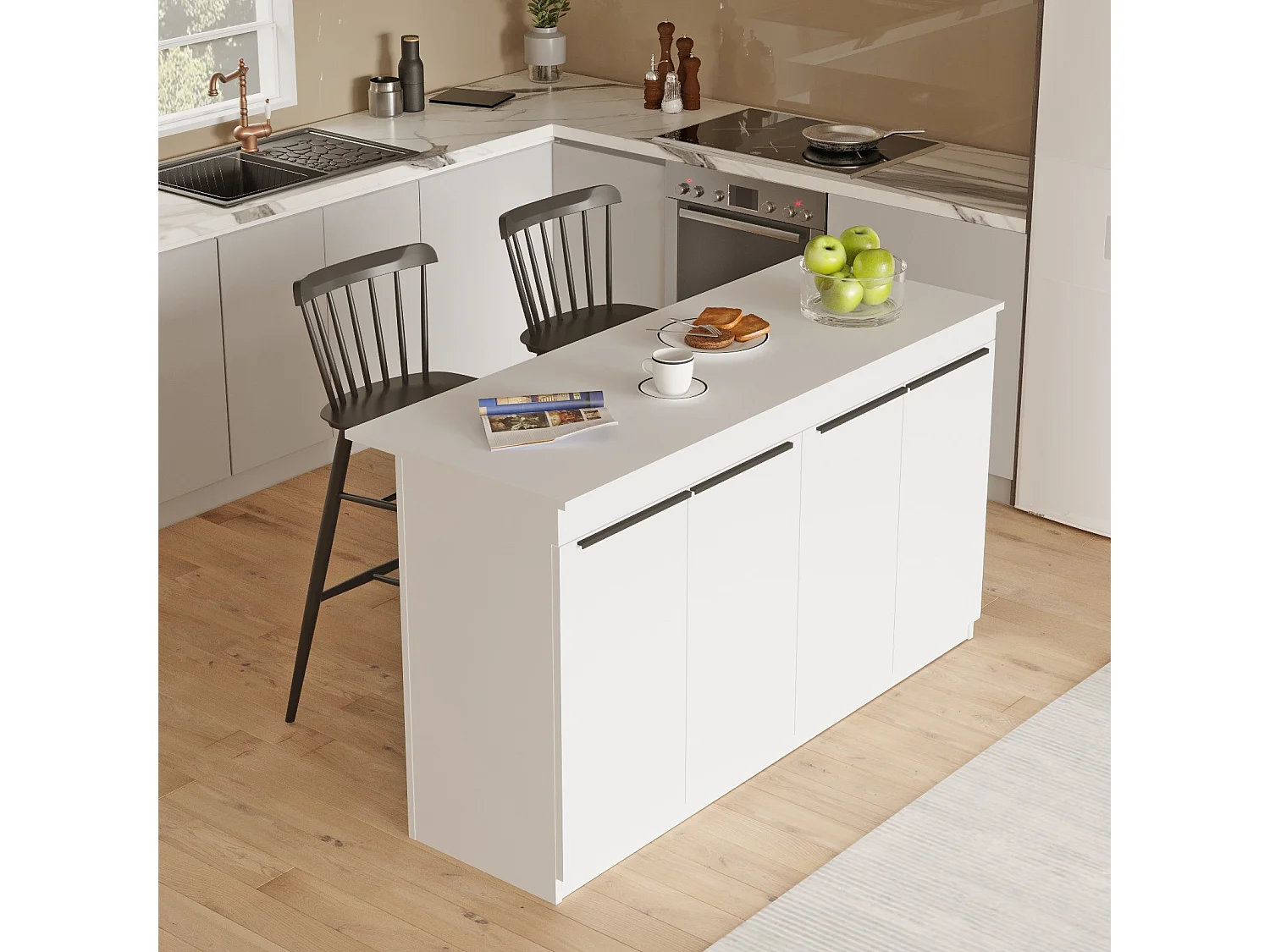 Table de cuisine en bois "Lark" - 160 x 60 x 90 cm - Blanc