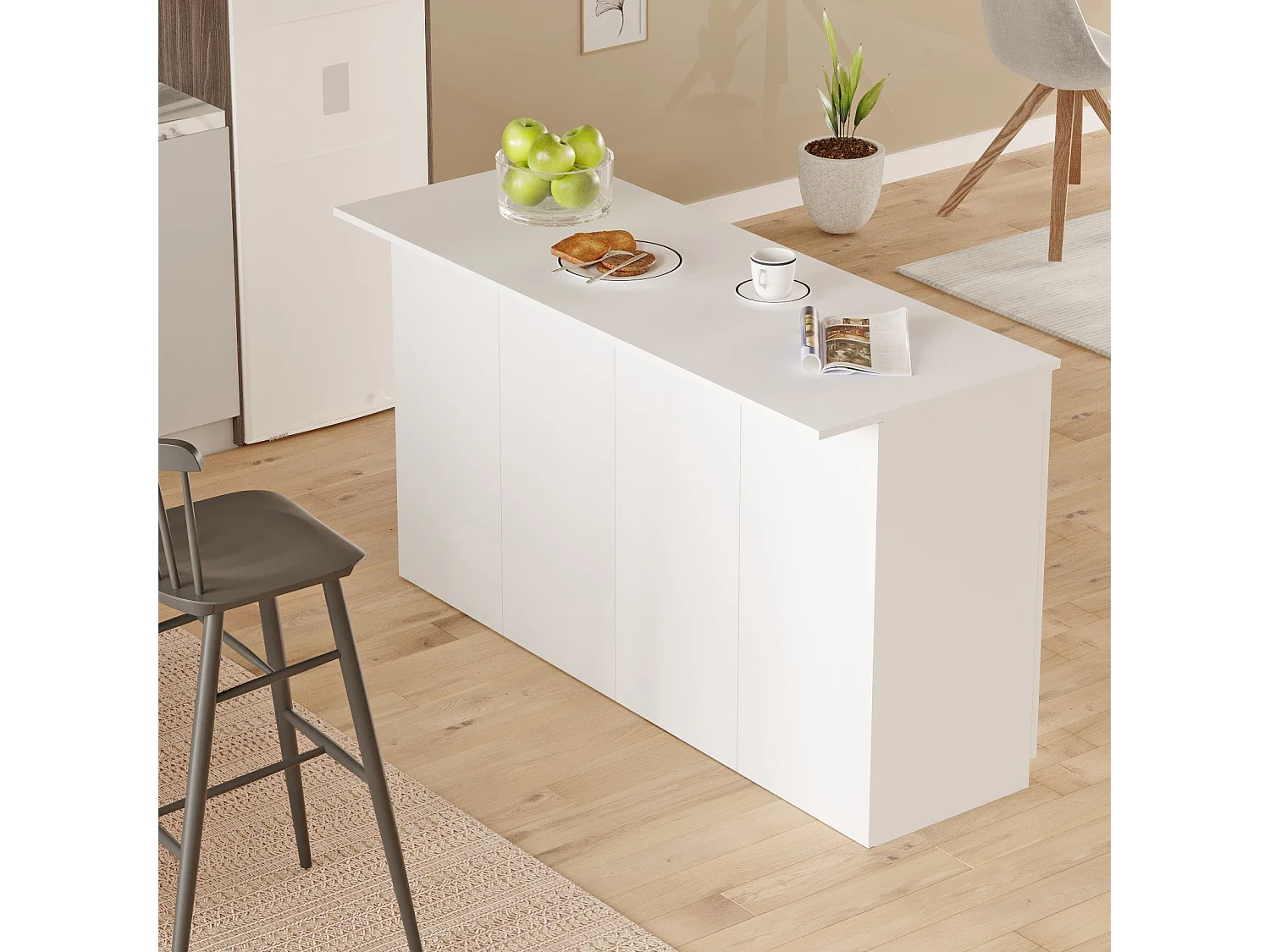 Table de cuisine en bois "Lark" - 160 x 60 x 90 cm - Blanc