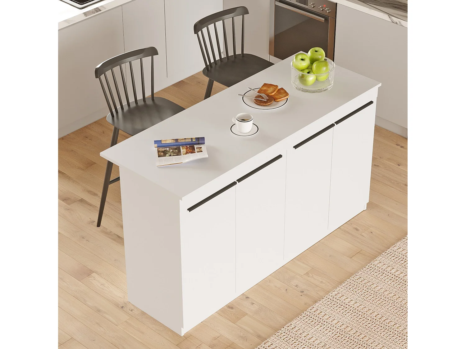 Table de cuisine en bois "Lark" - 160 x 60 x 90 cm - Blanc