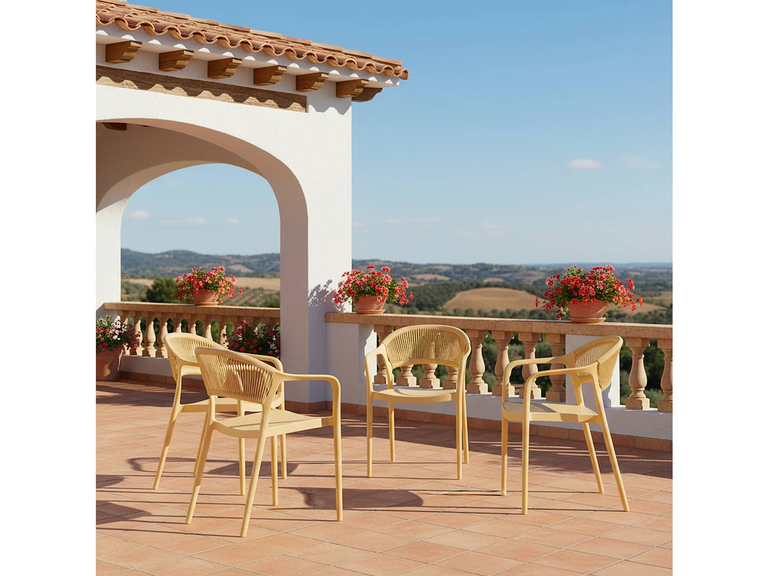 Chaise de jardin empilable avec effet corde jaune (lot de 4) - Jovia