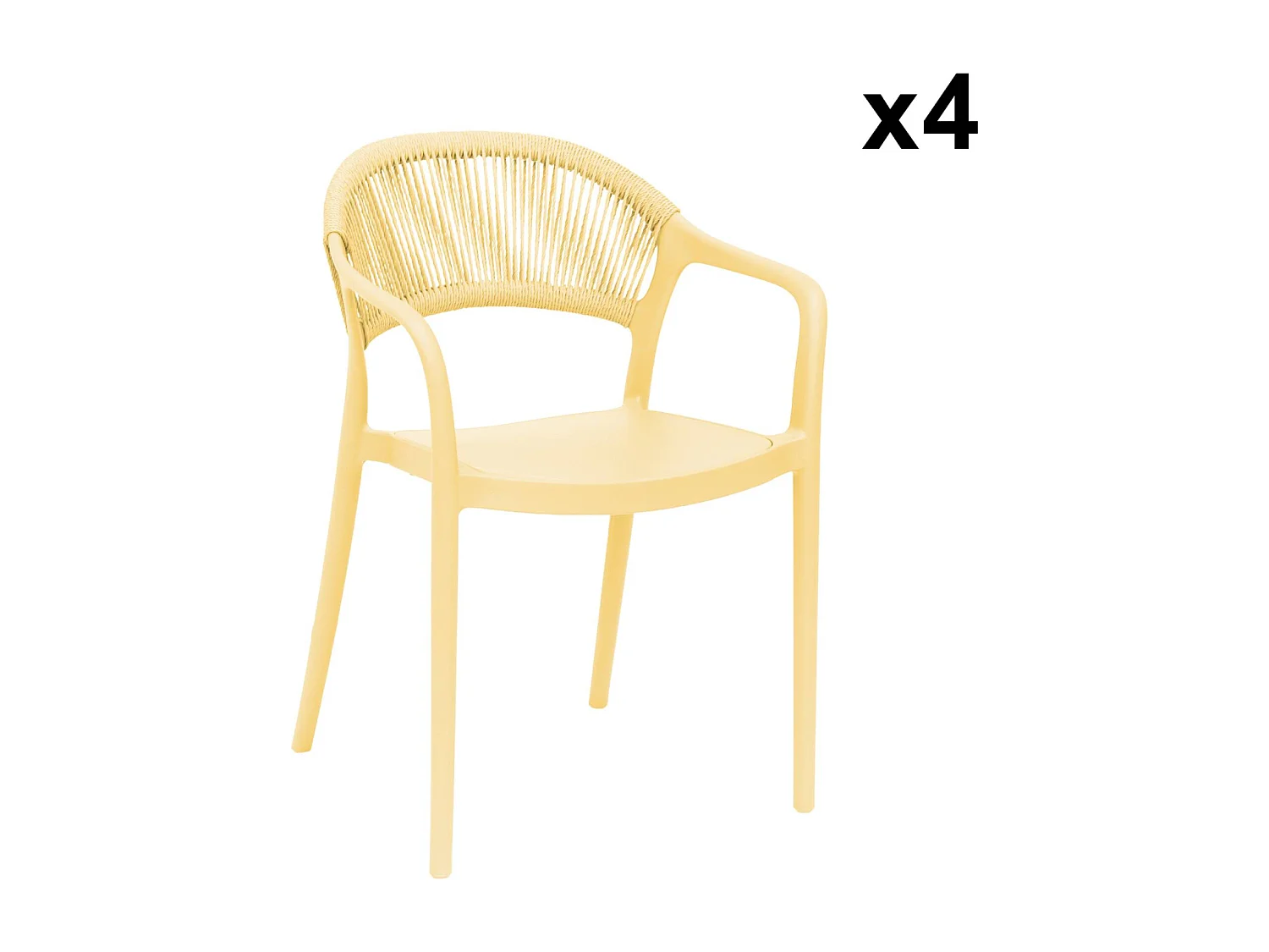 Chaise de jardin empilable avec effet corde jaune (lot de 4) - Jovia