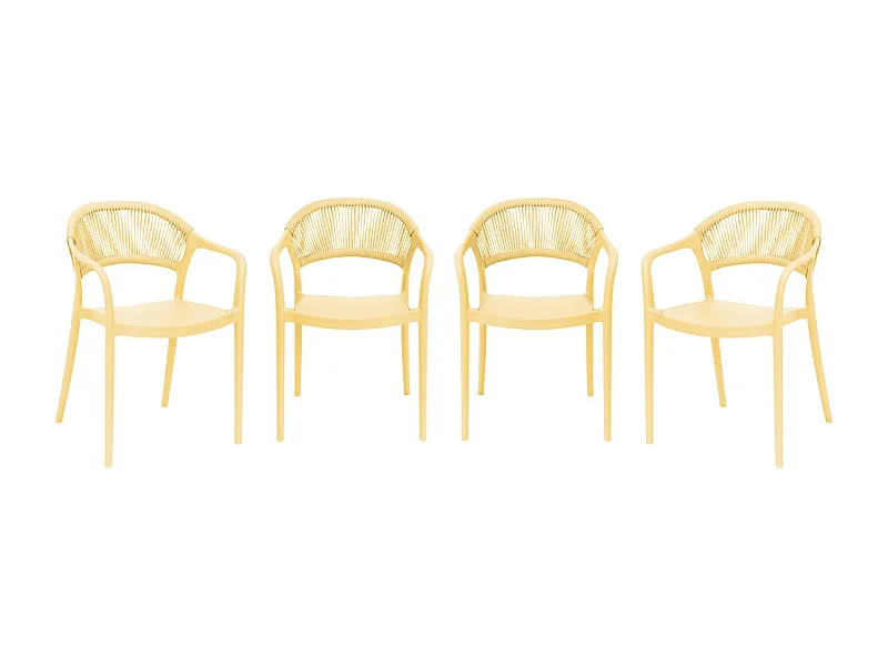 Set 4 sedie da giardino impilabili con effetto corda, giallo