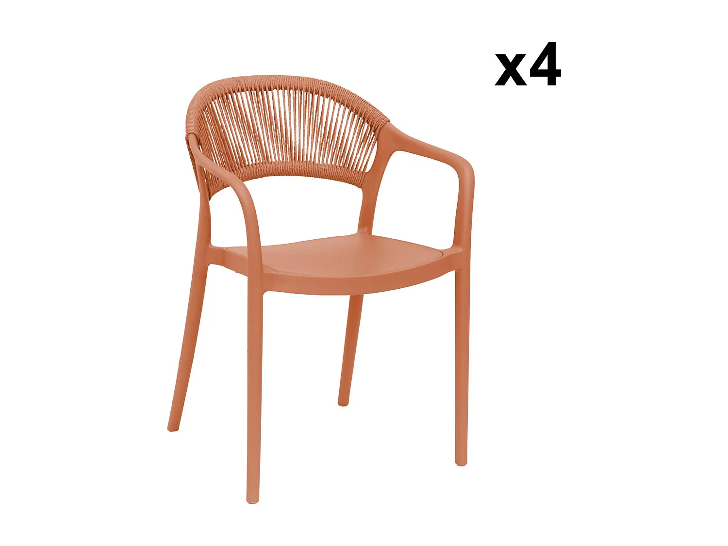 Chaise de jardin empilable avec effet corde terracotta (lot de 4) - Jovia