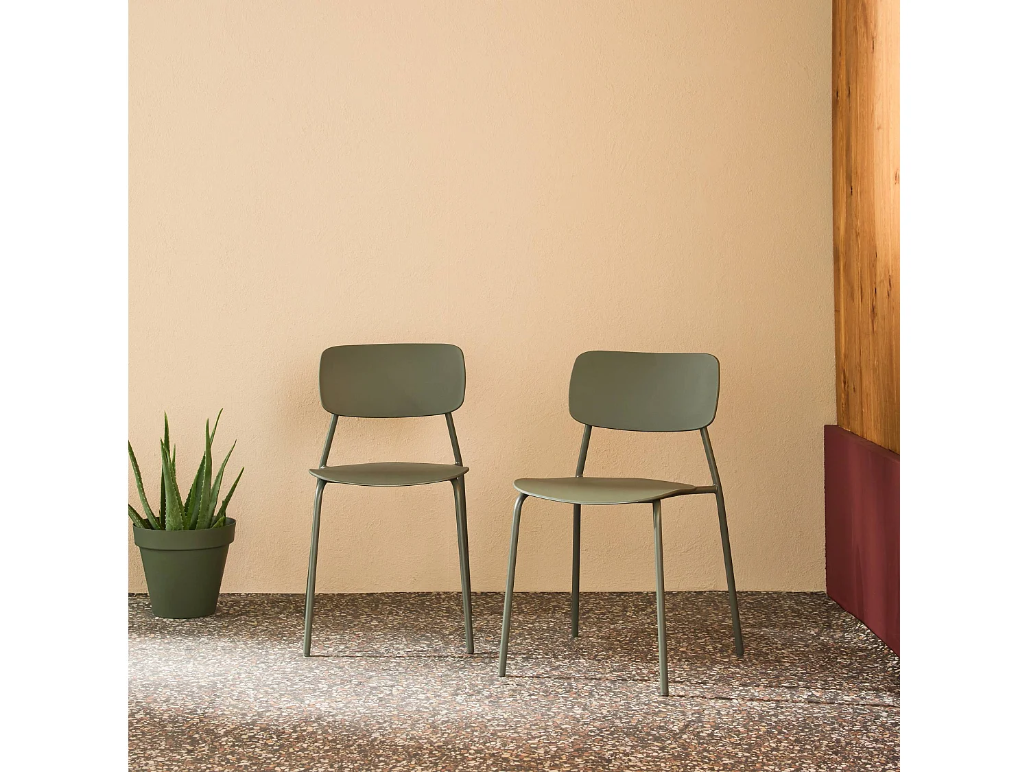 Silla de jardín apilable de acero, set de 2 verde kaki