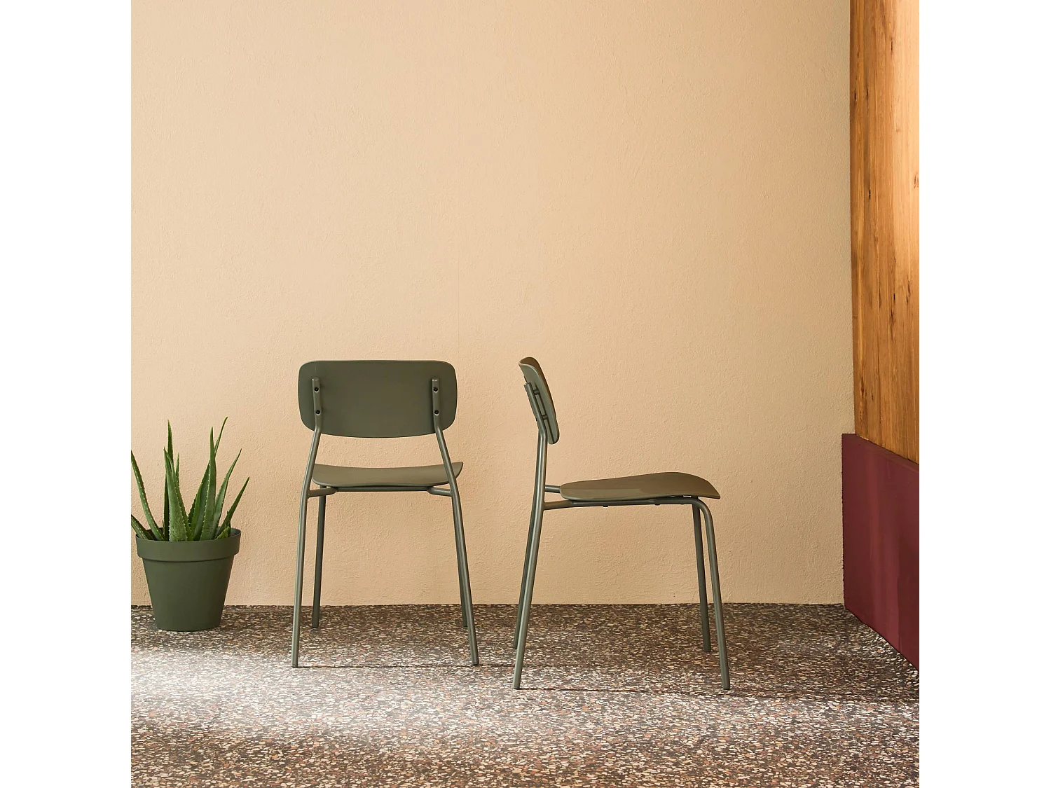 Silla de jardín apilable de acero, set de 2 verde kaki