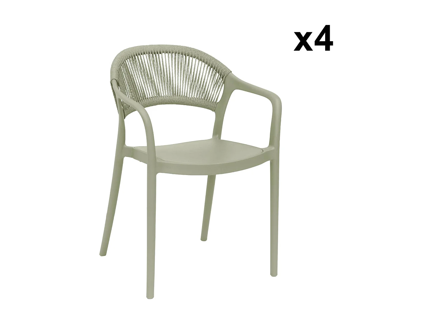 Chaise de jardin empilable avec effet corde vert de gris (lot de 4) - Jovia