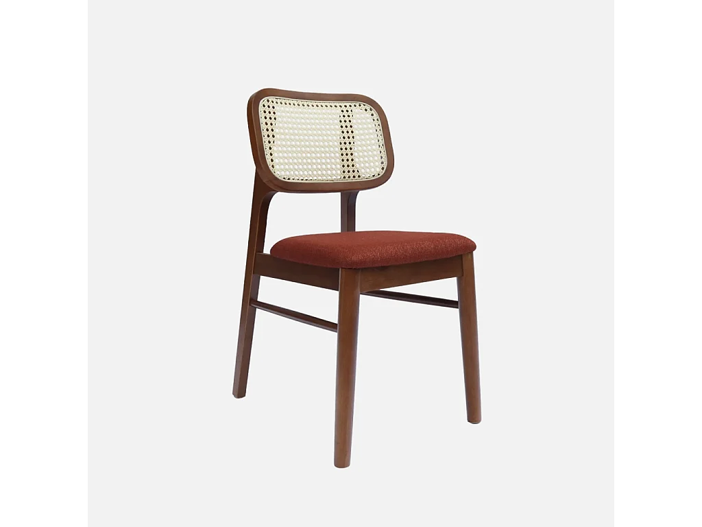 Set 2 sedie bohemien in legno di hevea e impagliatura, terracotta