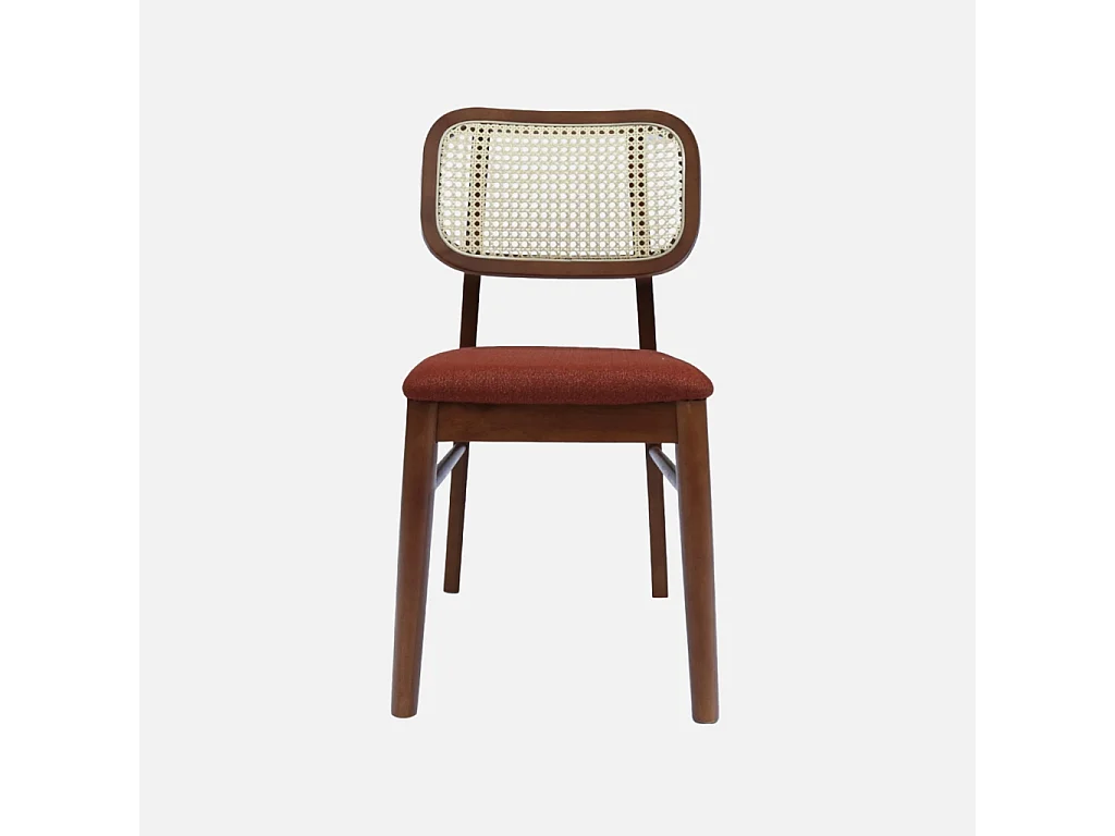 Set 2 sedie bohemien in legno di hevea e impagliatura, terracotta