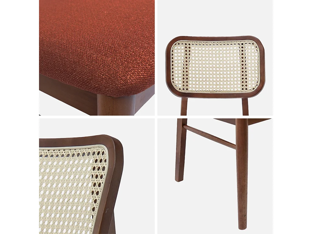 Set 2 sedie bohemien in legno di hevea e impagliatura, terracotta