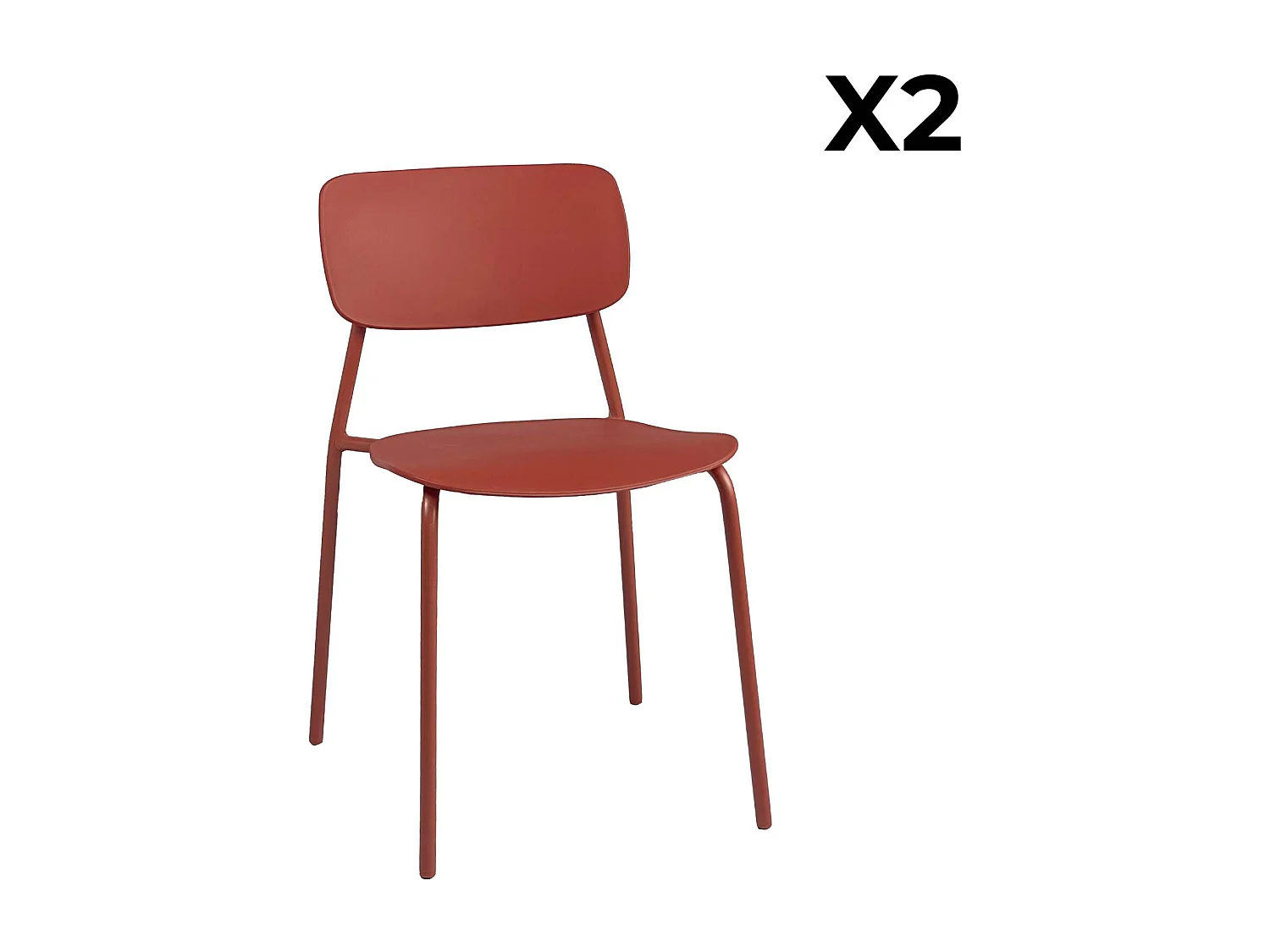 Lot de 2 chaises de jardin empilables acier et plastique terracotta - Liva