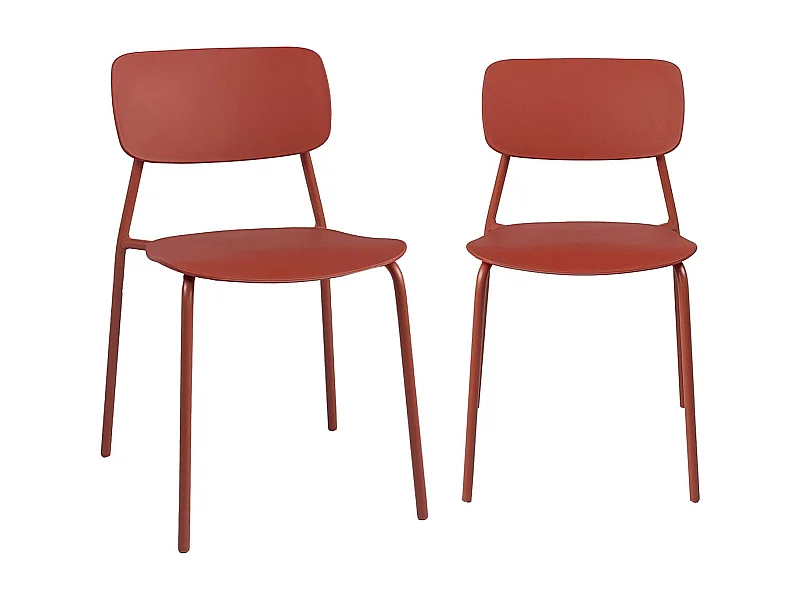 Lot de 2 chaises de jardin empilables acier et plastique terracotta - Liva