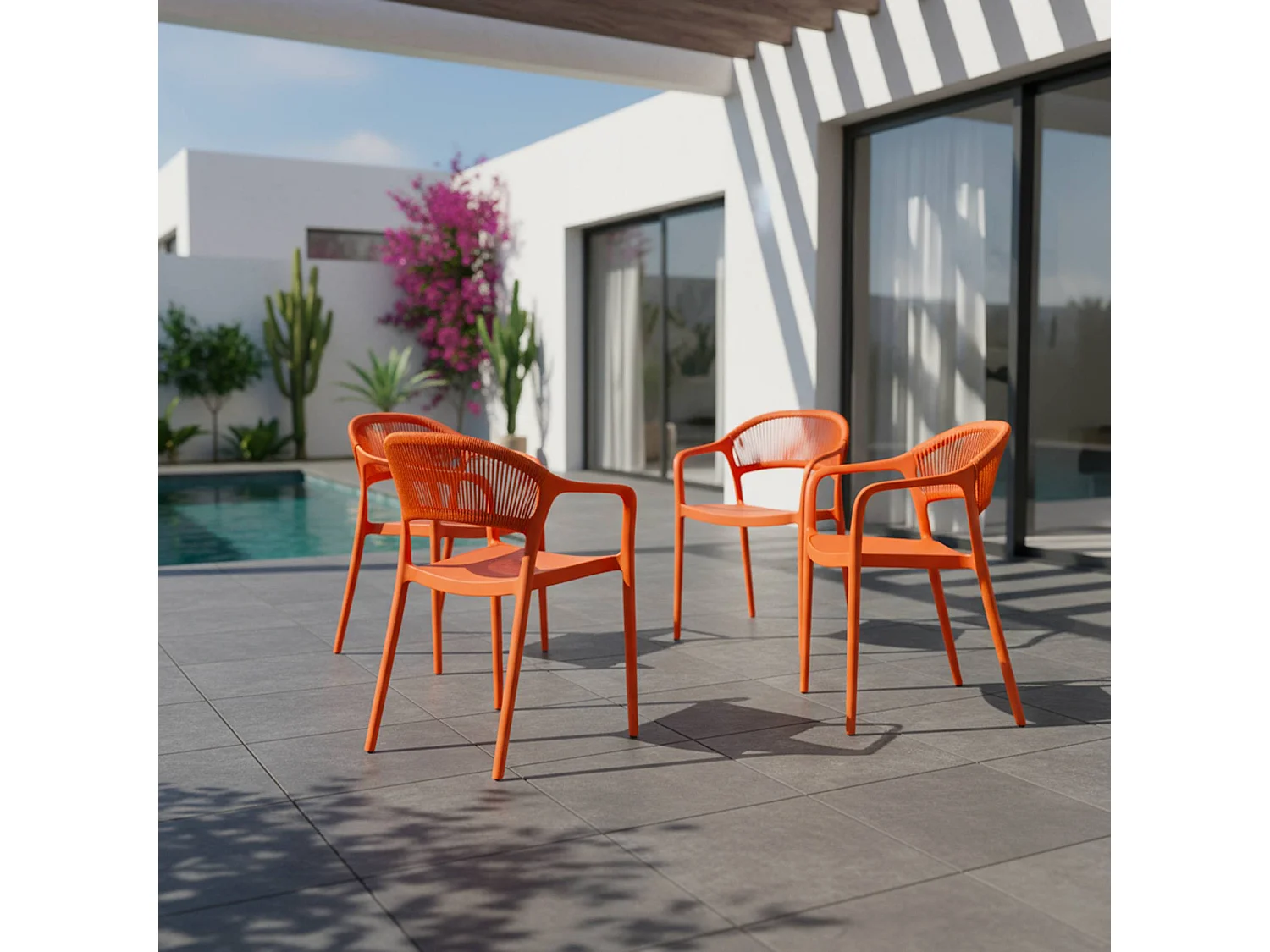 Chaise de jardin empilable avec effet corde orange (lot de 4) - Jovia