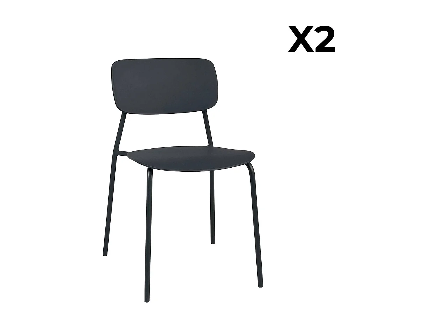 Lot de 2 chaises de jardin empilables acier anthracite et plastique - Liva