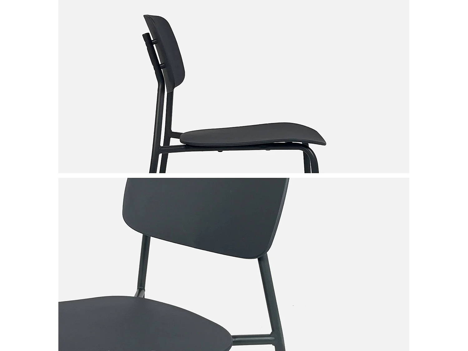 Lot de 2 chaises de jardin empilables acier anthracite et plastique - Liva