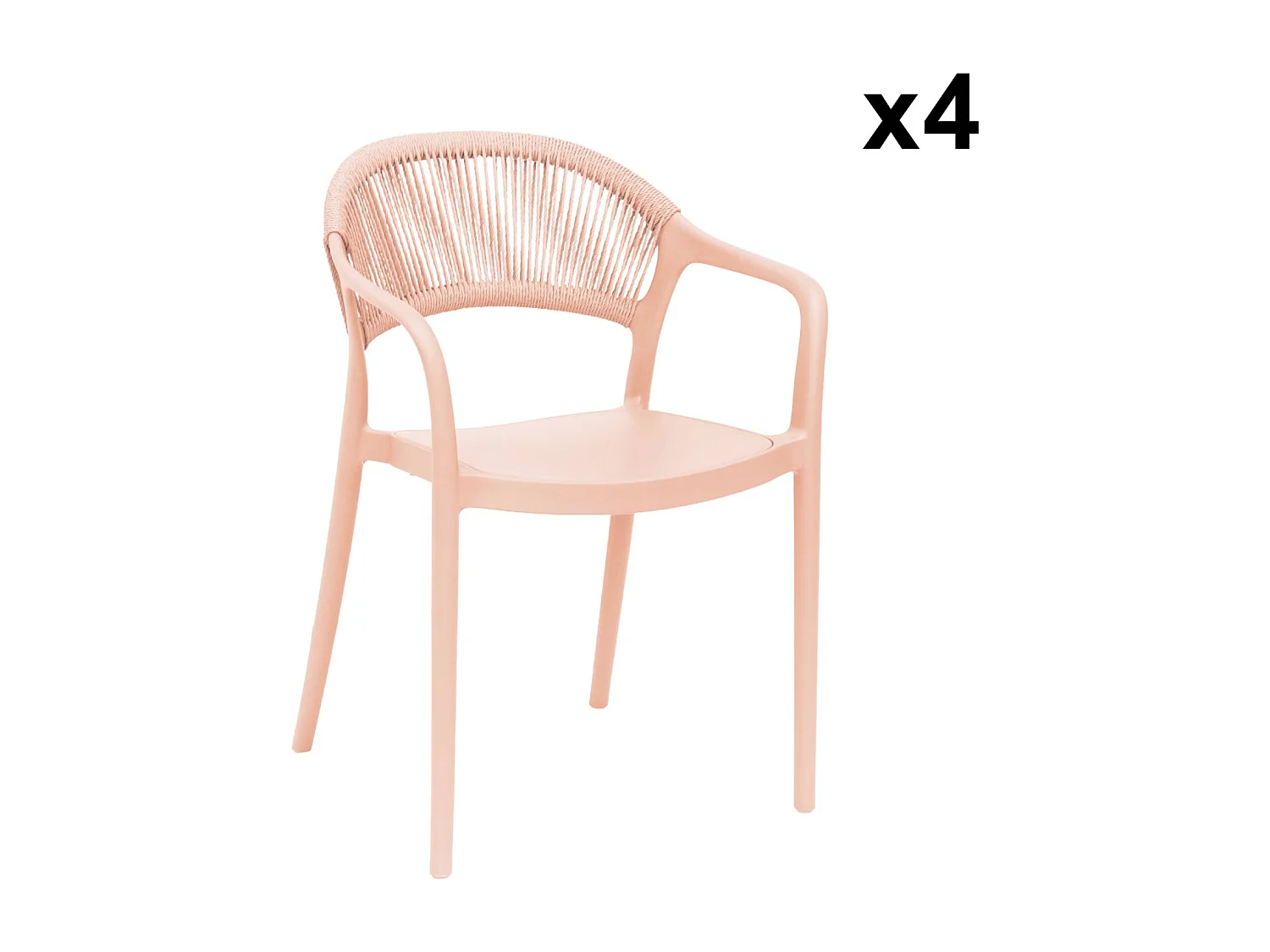 Chaise de jardin empilable avec effet corde rose (lot de 4) - Jovia