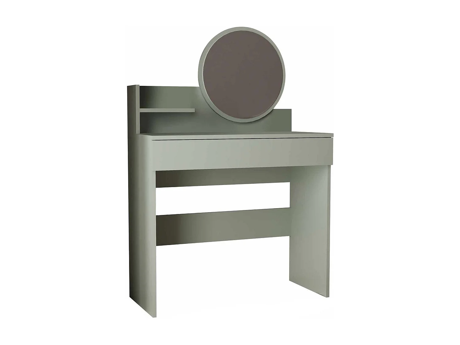 Grüne Holzfrisiertisch "Harmony Mini Round" mit Spiegel, Schublade mit 6 Fächern und Regal – 90x40x133 cm