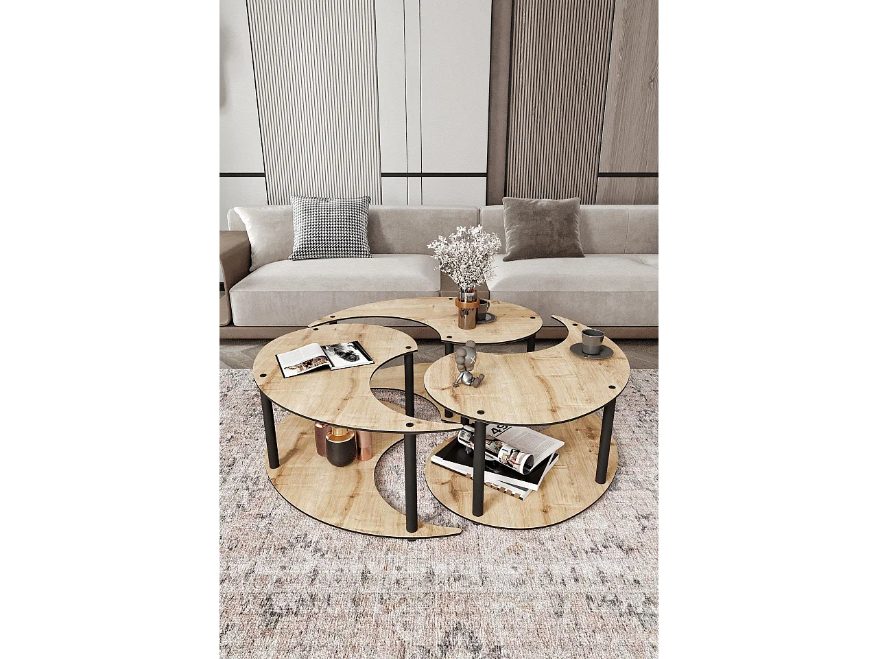 Couchtisch-Set aus Holz "Yin" 70 x 70 x 38 cm - Eiche