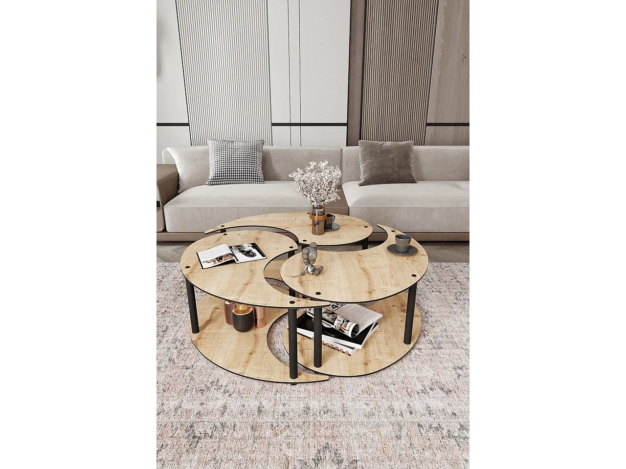 Couchtisch-Set aus Holz "Yin" 70 x 70 x 38 cm - Eiche