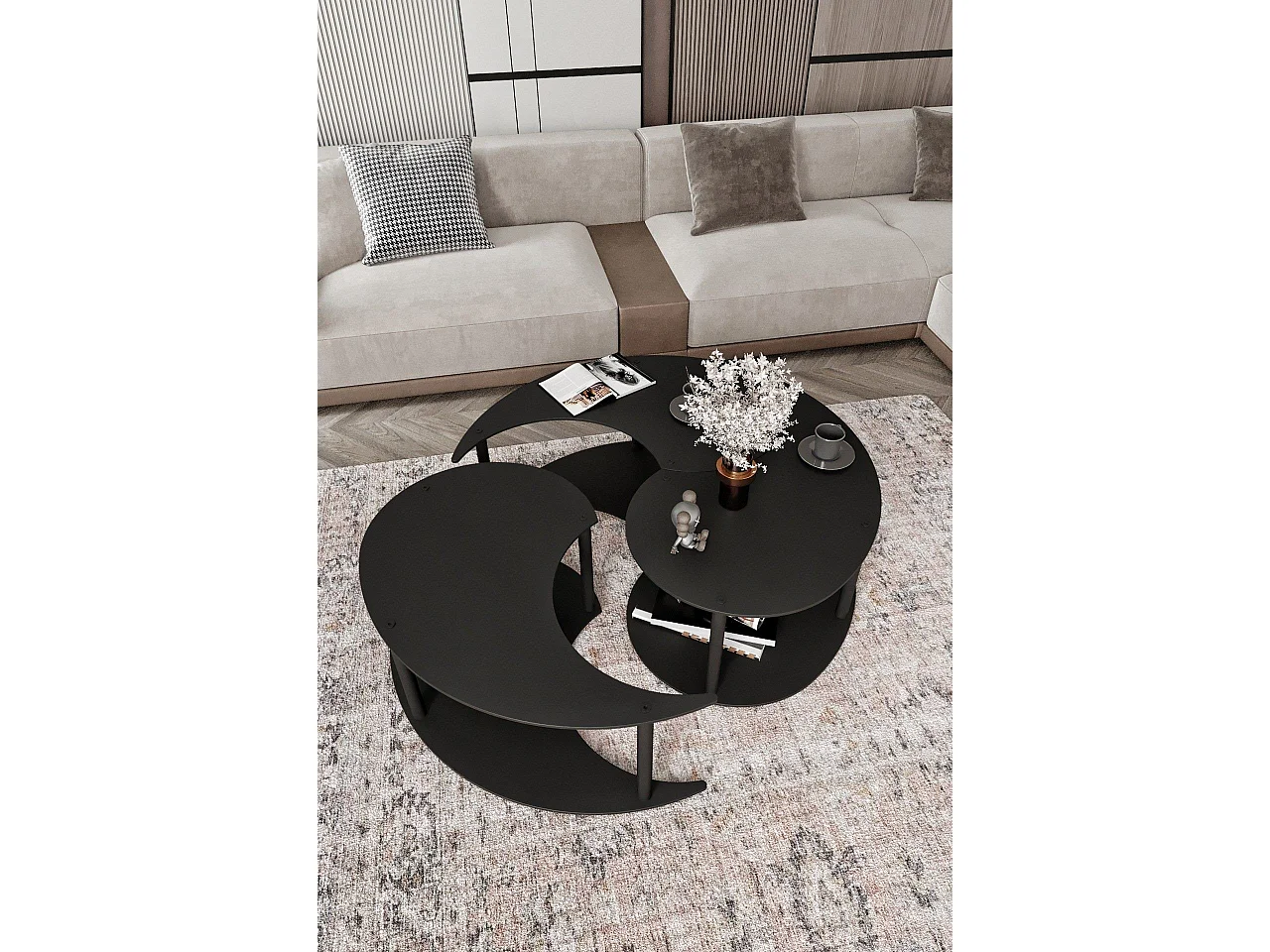 Couchtisch-Set aus Holz "Yin" 70 x 70 x 38 cm - Schwarz