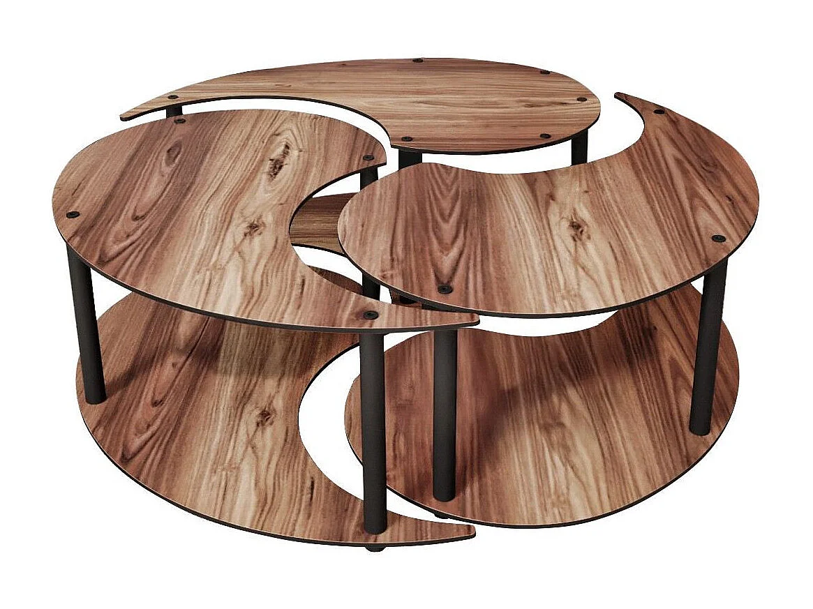 Couchtisch-Set aus Holz "Yin" 70 x 70 x 38 cm - Walnussholz