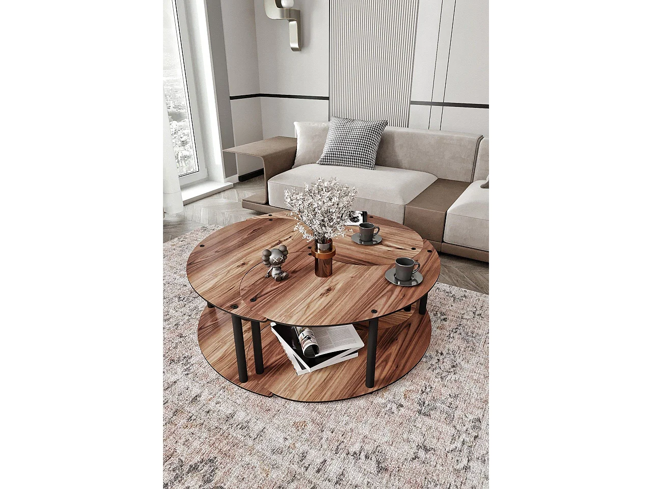 Couchtisch-Set aus Holz "Yin" 70 x 70 x 38 cm - Walnussholz