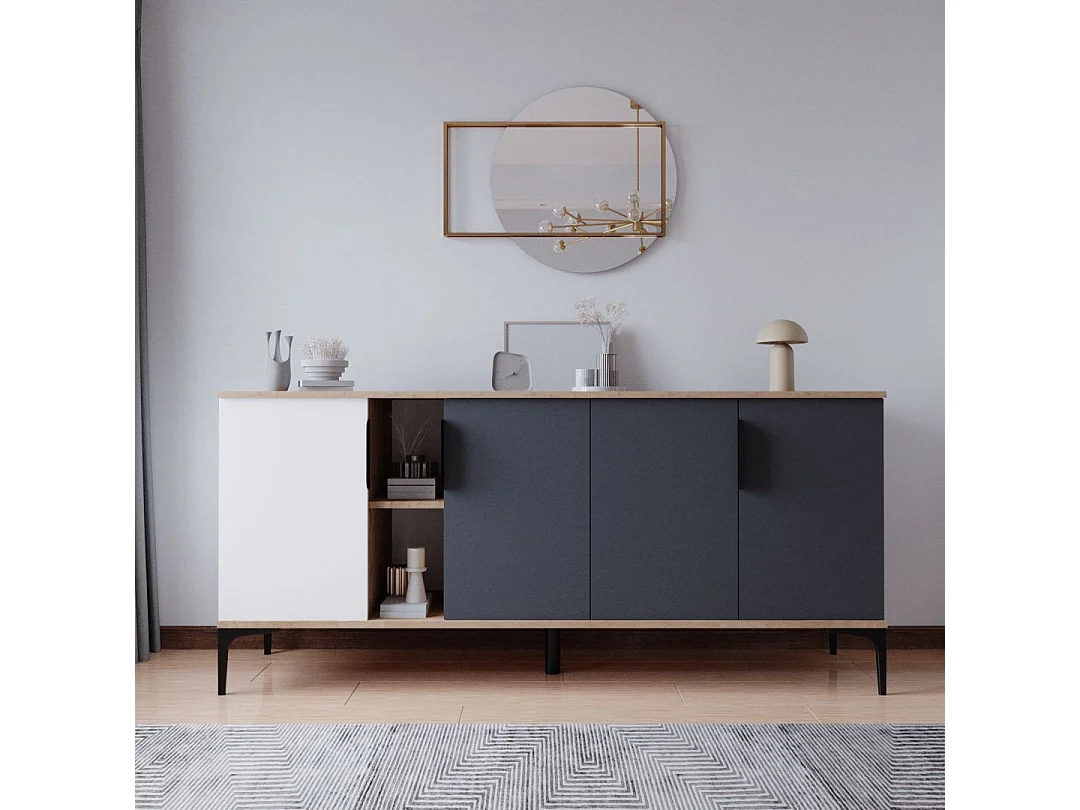 Buffet en bois "Tarz" - 180 x 40 x 79 cm - Gris anthracite