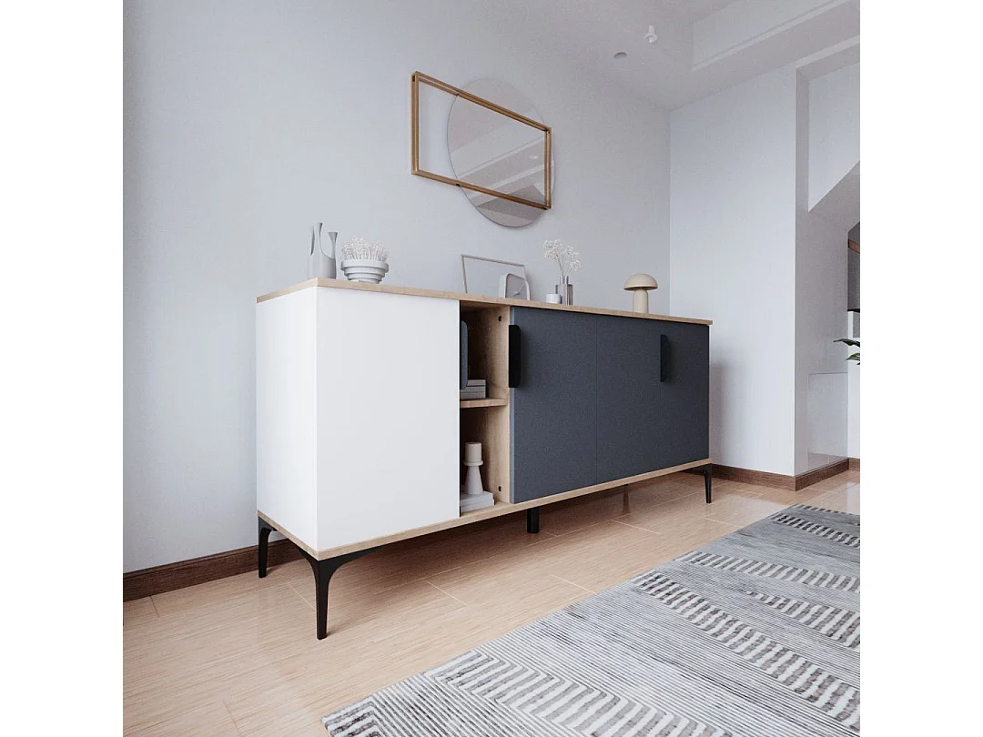 Buffet en bois "Tarz" - 180 x 40 x 79 cm - Gris anthracite