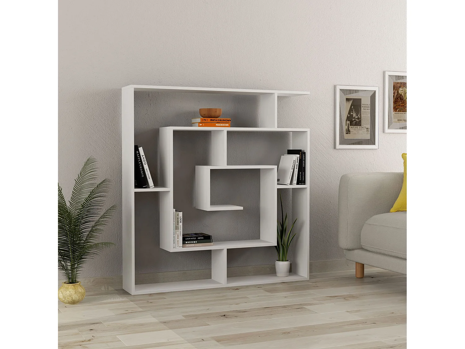 Bibliothèque en bois "Labirent" - 125 x 22 x 129 cm - Blanc
