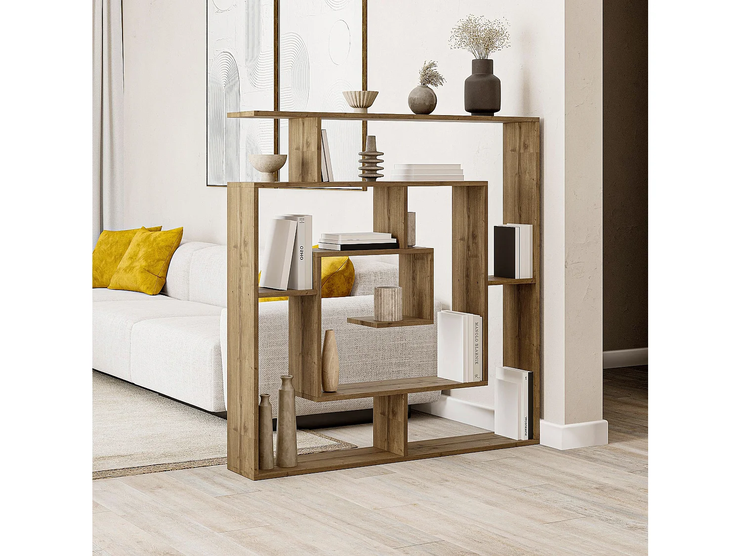 Moderne Bruin Houten Boekenkast "Labirent" - 125 x 22 x 129 cm - 11 Planken