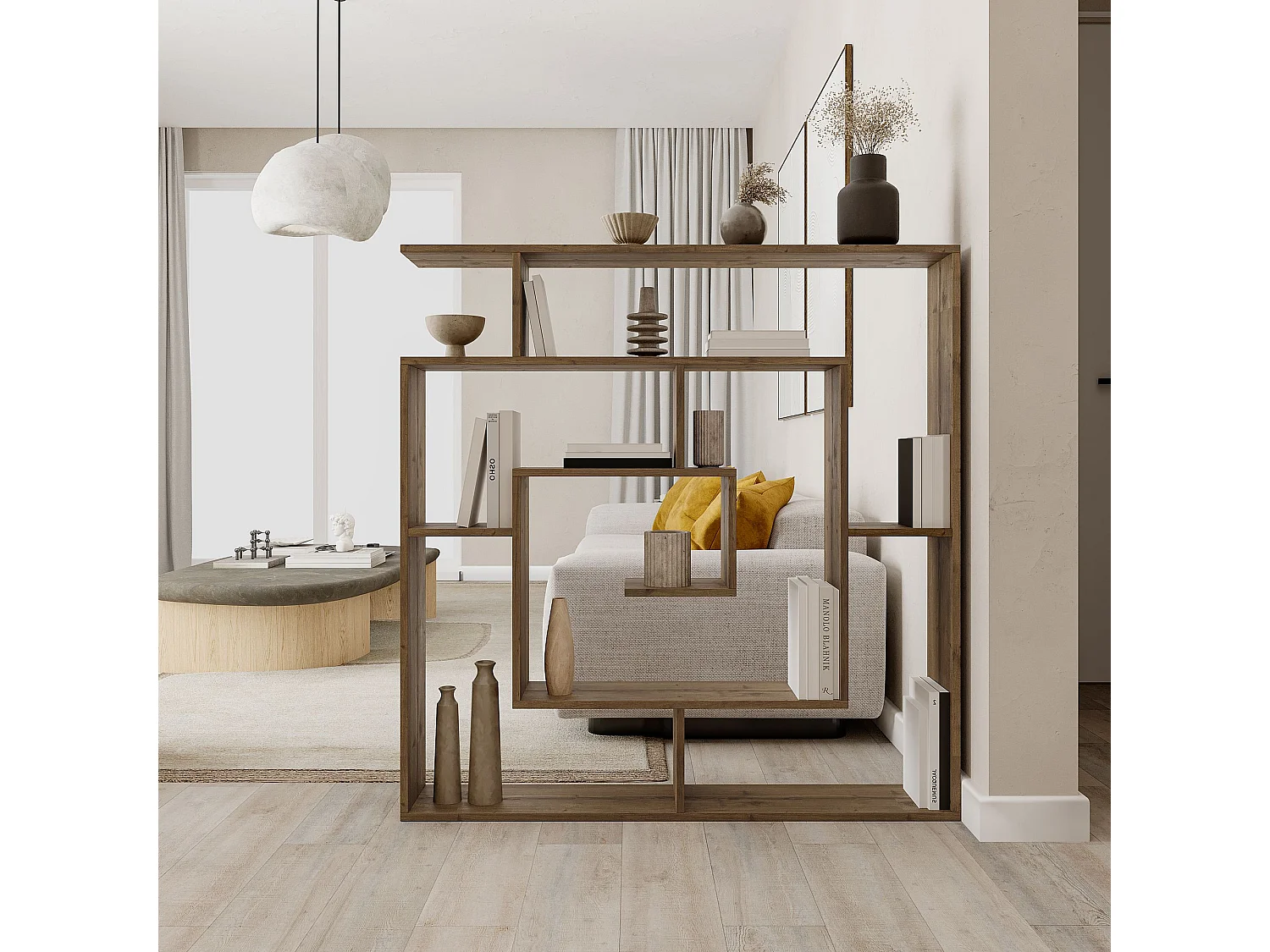 Moderne Bruin Houten Boekenkast "Labirent" - 125 x 22 x 129 cm - 11 Planken