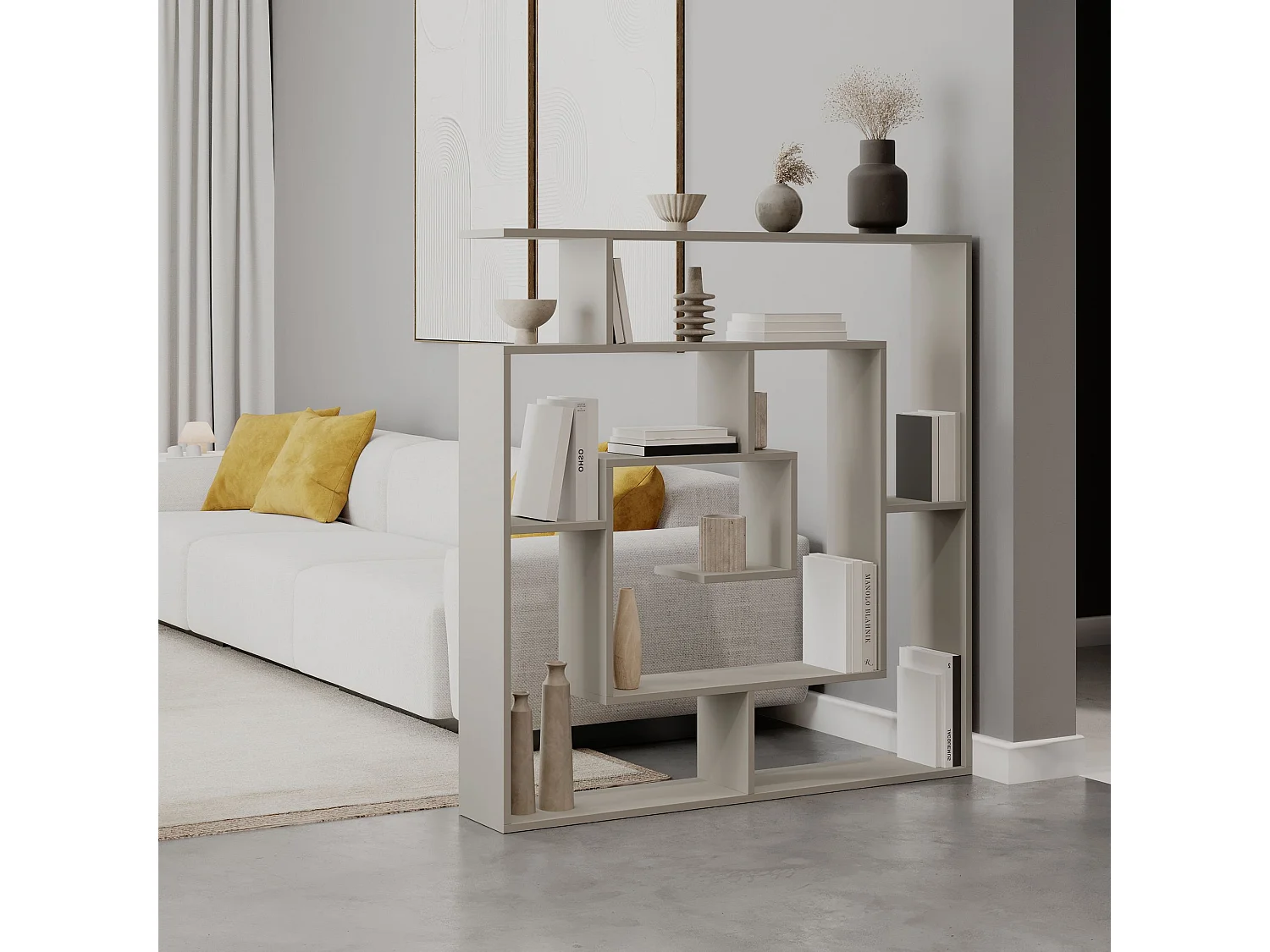 Moderne Houten Boekenkast "Labirent" - 125 x 22 x 129 cm - Grijs