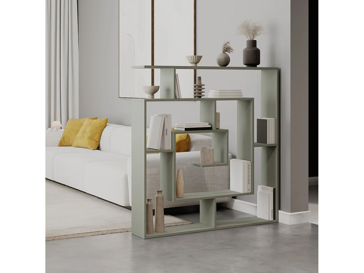 Moderne Groene Houten Boekenkast "Labirent" - 125 x 22 x 129 cm - 11 Planken