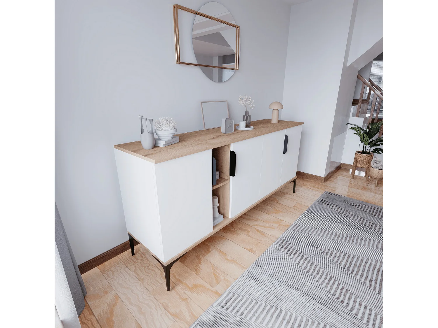 Buffet en bois "Tarz" - 180 x 40 x 79 cm - Blanc