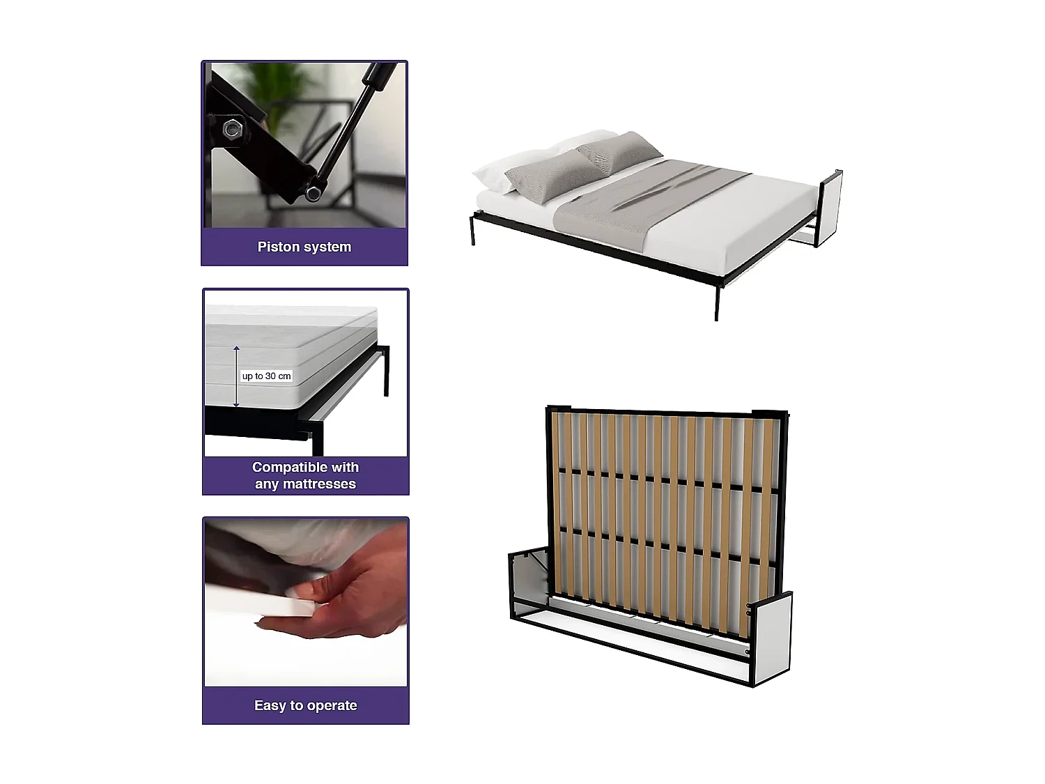 Wallbedking - Lit escamotable - Lit double - 200x140 cm - Horizontal - Studio