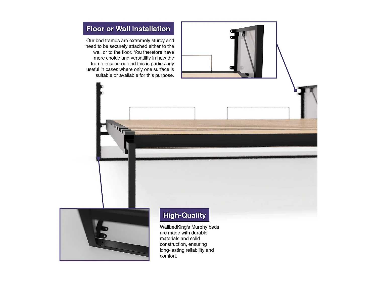 Wallbedking - Lit escamotable - Lit double - 200x140 cm - Horizontal - Studio