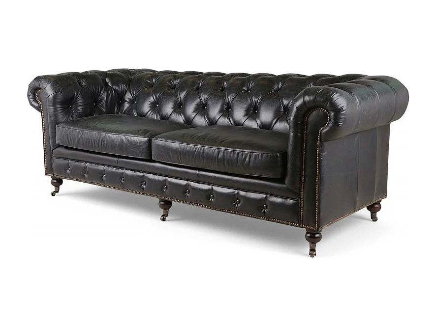 Divano Chesterfield in pelle pieno fiore nera vintage – Collezione The First