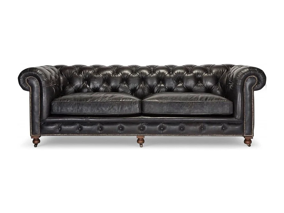 Divano Chesterfield in pelle pieno fiore nera vintage – Collezione The First