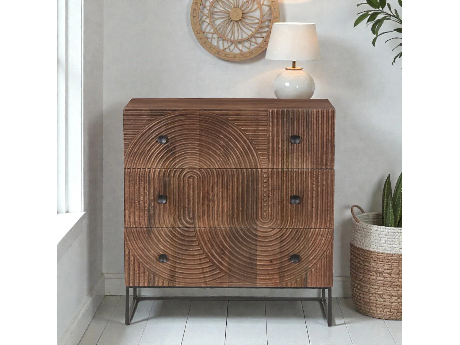 Commode sculptée en bois massif de manguier – Collection Kiran