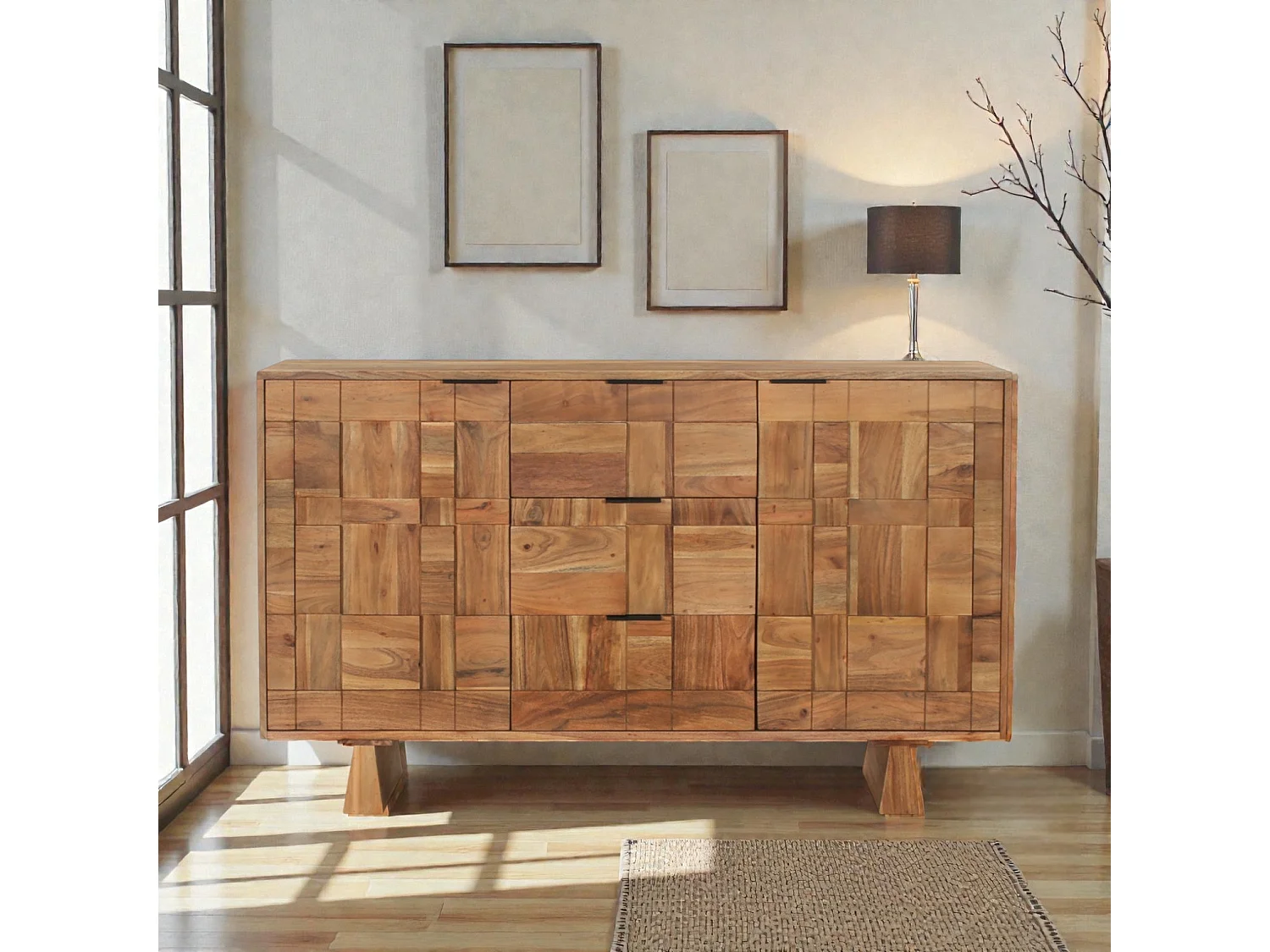 Commode graphique en bois massif – Modèle Sanjay