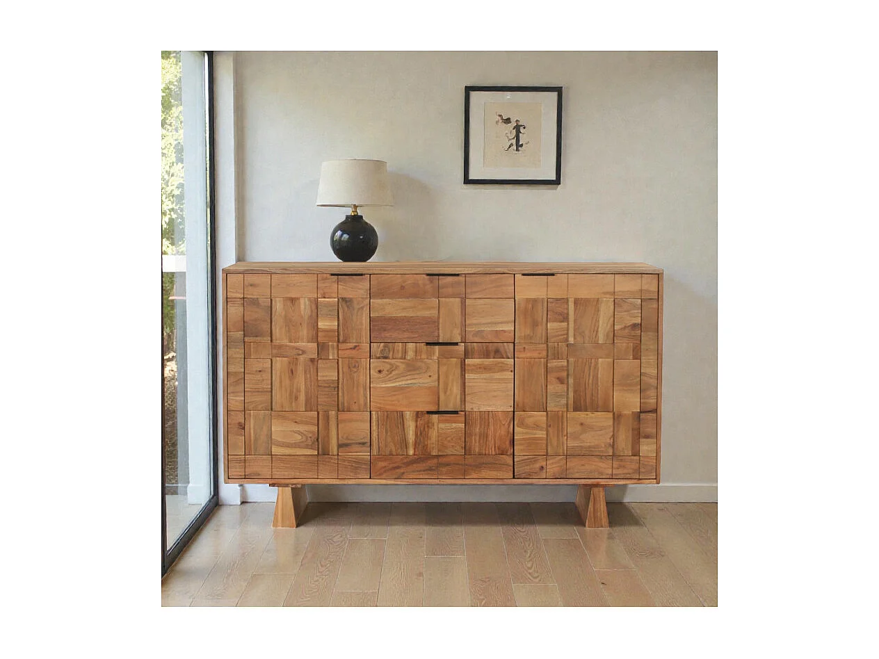 Commode graphique en bois massif – Modèle Sanjay