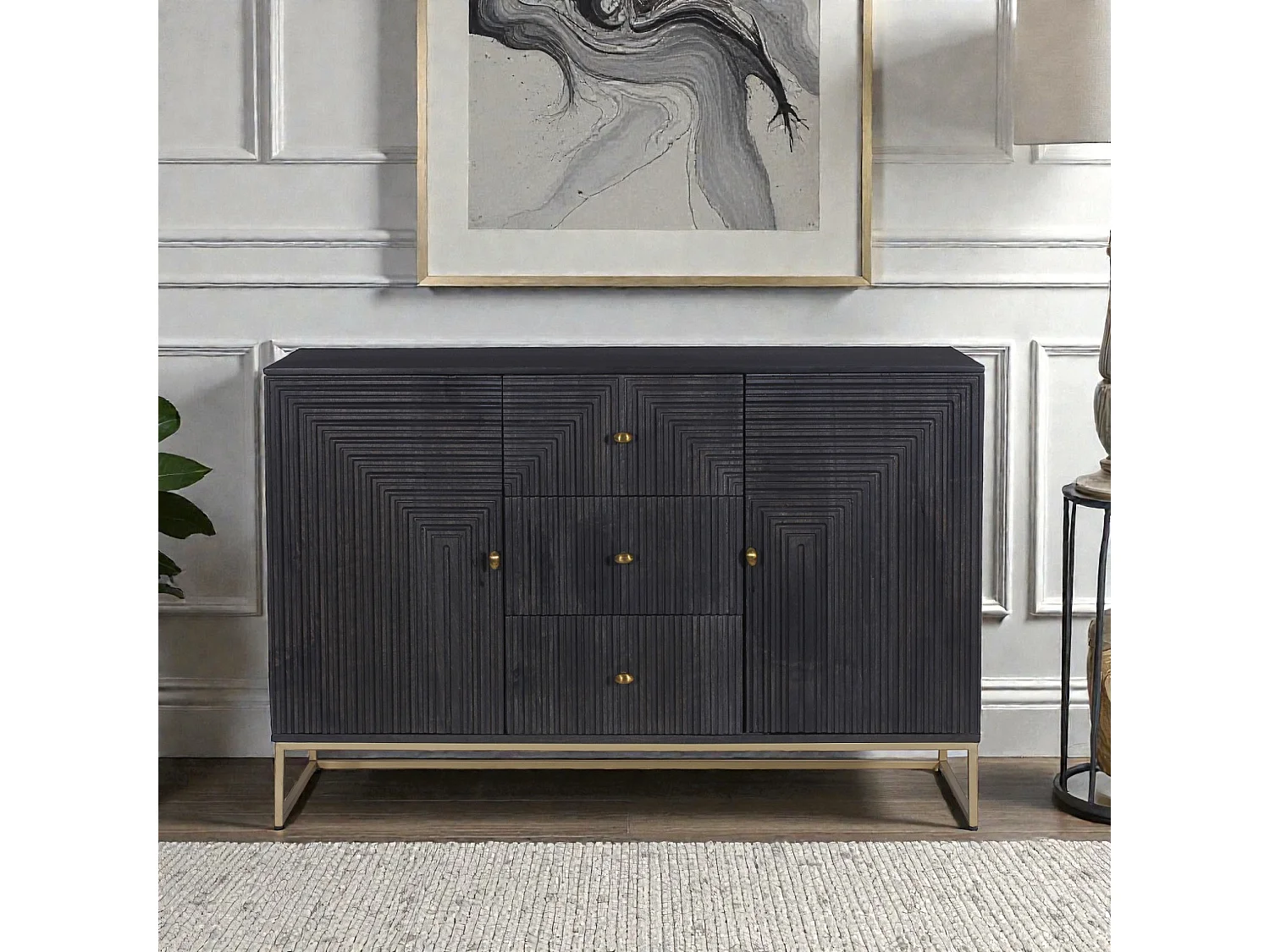 Cassettiera nera in legno massello di mango – Collezione Vikram